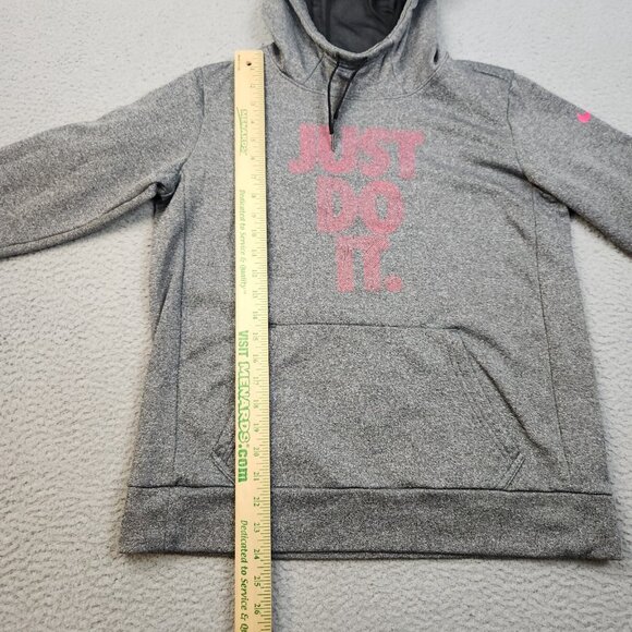 NIKE Dri-Fit Hoodie Womens Medium Gray Kangaroo Pocket Activewear Sweatshirt - Picture 5 of 11